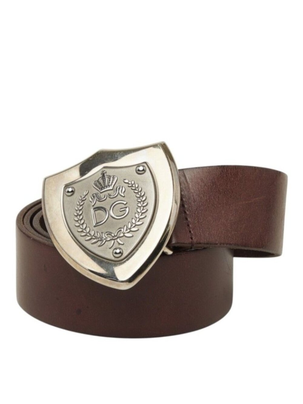 Dolce & Gabbana DG Logo Crown Emblem Belt Brown Leather Metal